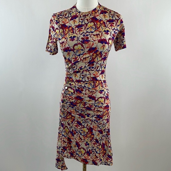 Rabanne Floral Ruched Mini Short-Sleeve Dress, EU 36 - Picture 5 of 13